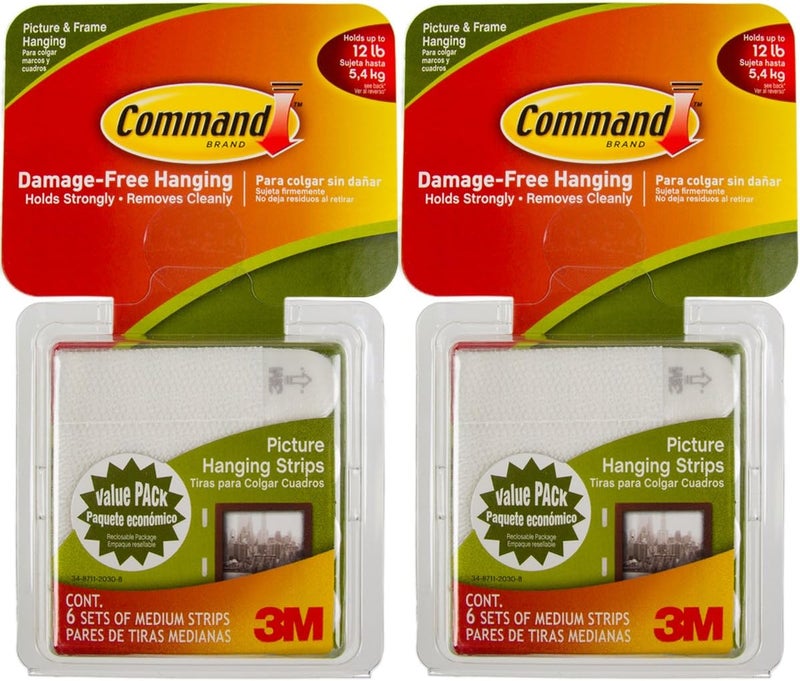 Command 3M 12ct Pack Picture & Frame Hanging Strips Sets Medium Size White Damage-Free - Image 1
